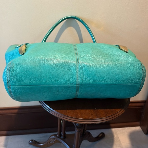 Oryany large Shoulder Bag leather green side of Aqua many inside pockets gold - Picture 11 of 17